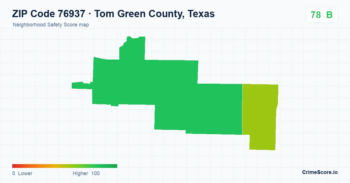ZIP Code 76937 in Tom Green County, Texas neighborhood Safety Score map