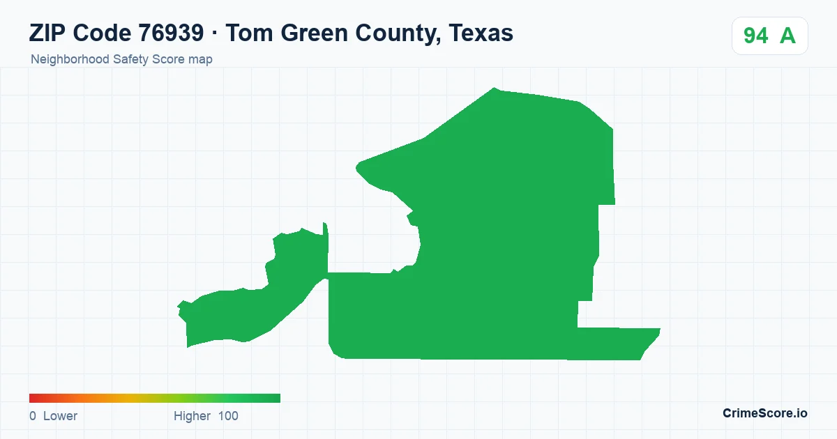 ZIP Code 76939 in Tom Green County, Texas neighborhood Safety Score map