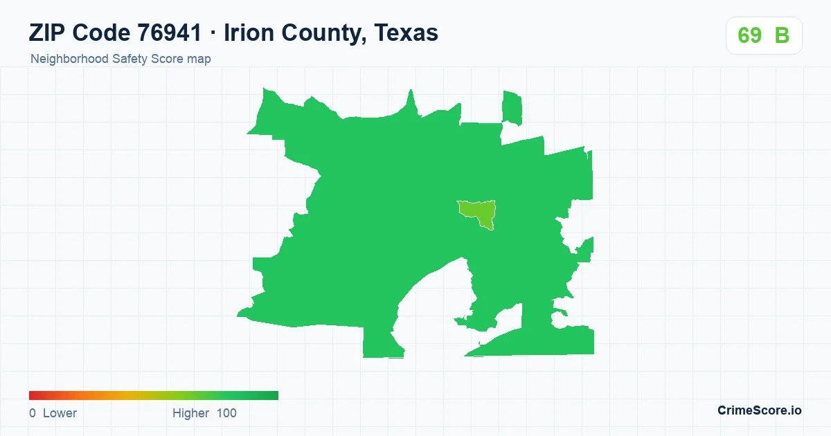 ZIP Code 76941 in Irion County, Texas neighborhood Safety Score map