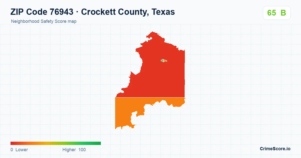 ZIP Code 76943 in Crockett County, Texas neighborhood Safety Score map