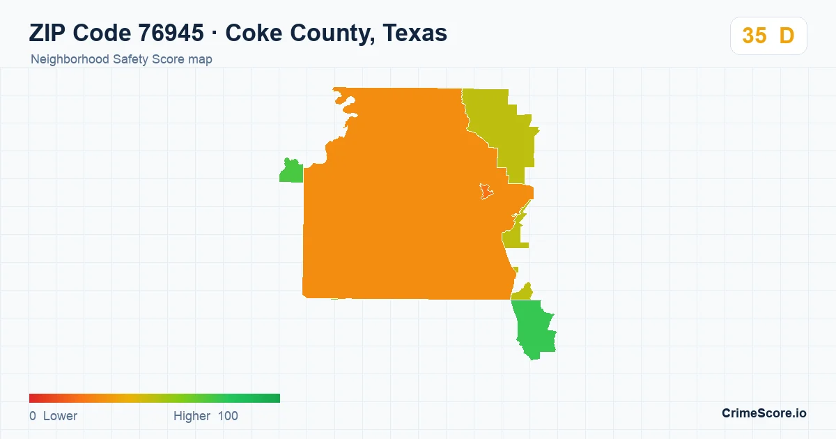 ZIP Code 76945 in Coke County, Texas neighborhood Safety Score map