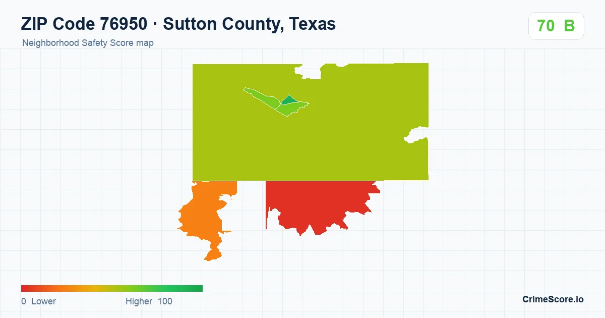 ZIP Code 76950 in Sutton County, Texas neighborhood Safety Score map
