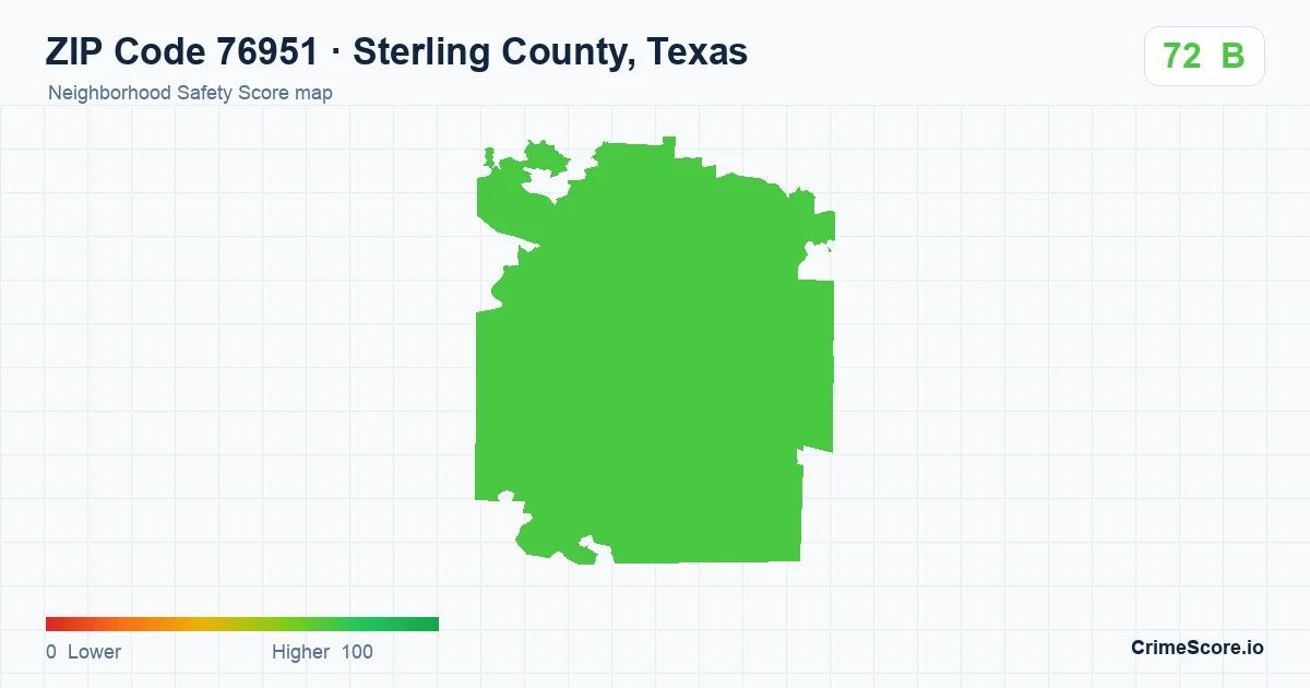 ZIP Code 76951 in Sterling County, Texas neighborhood Safety Score map