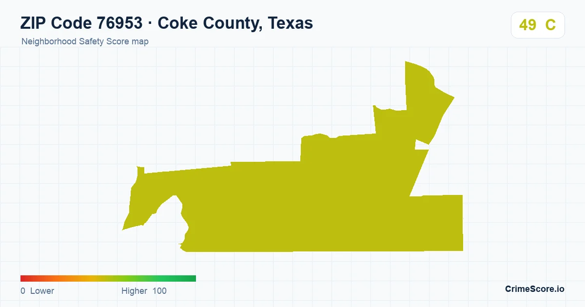 ZIP Code 76953 in Coke County, Texas neighborhood Safety Score map