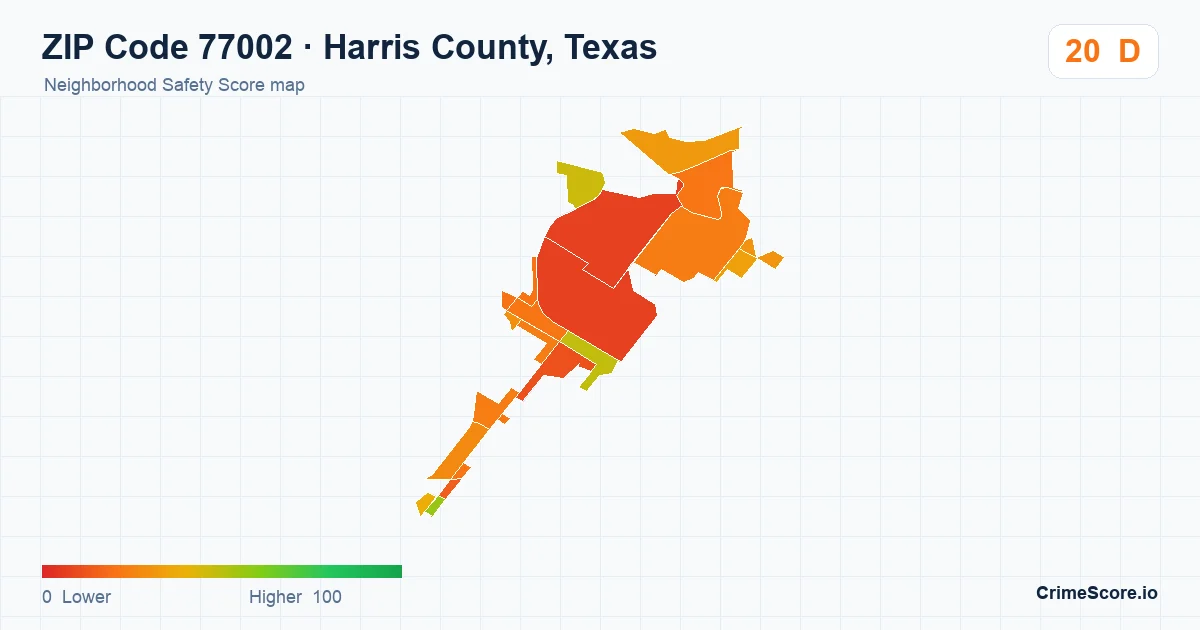 ZIP Code 77002 in Harris County, Texas neighborhood Safety Score map
