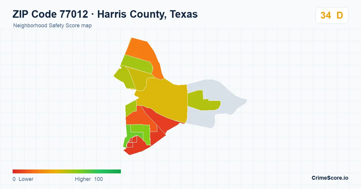 ZIP Code 77012 in Harris County, Texas neighborhood Safety Score map