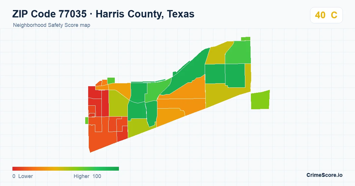 ZIP Code 77035 in Harris County, Texas neighborhood Safety Score map