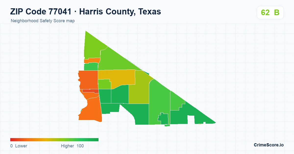 ZIP Code 77041 in Harris County, Texas neighborhood Safety Score map