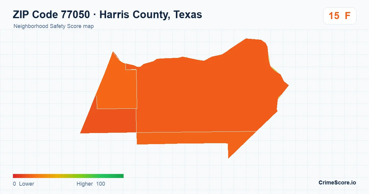 ZIP Code 77050 in Harris County, Texas neighborhood Safety Score map