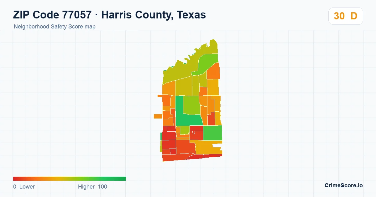 ZIP Code 77057 in Harris County, Texas neighborhood Safety Score map