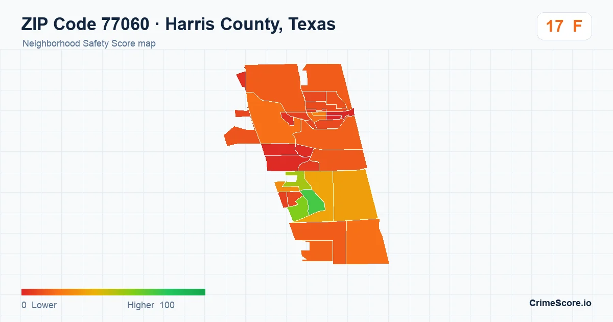 ZIP Code 77060 in Harris County, Texas neighborhood Safety Score map