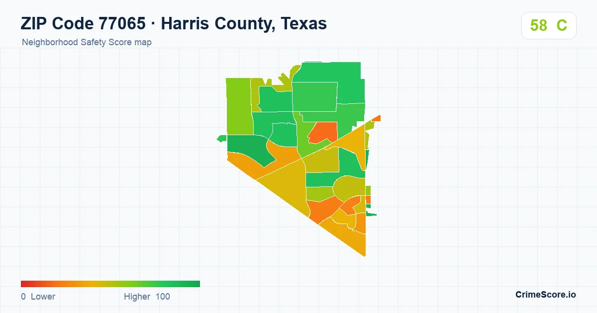 ZIP Code 77065 in Harris County, Texas neighborhood Safety Score map