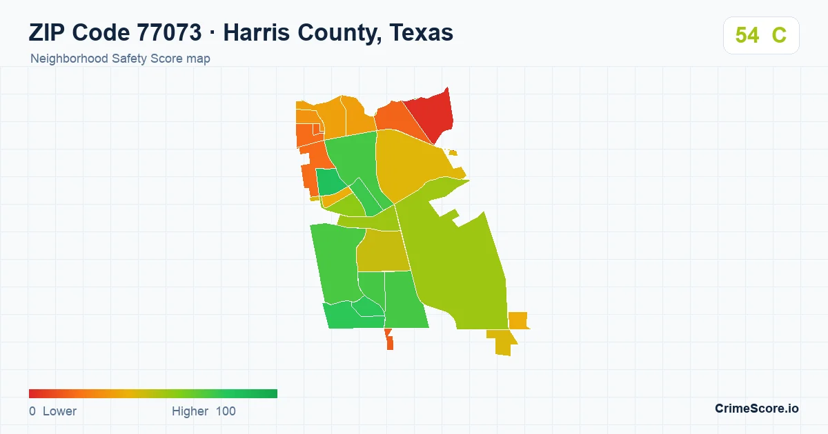 ZIP Code 77073 in Harris County, Texas neighborhood Safety Score map