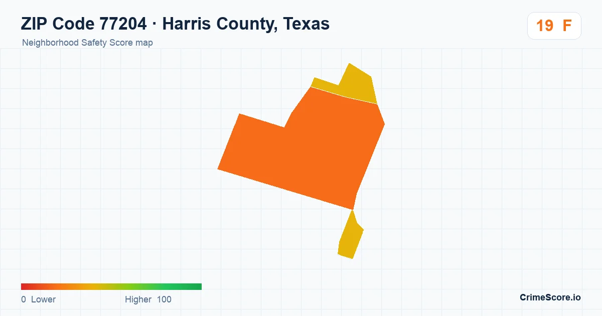 ZIP Code 77204 in Harris County, Texas neighborhood Safety Score map