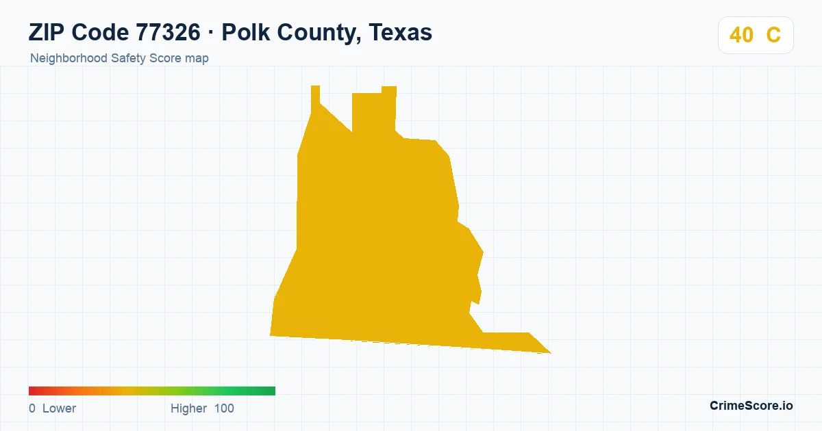 ZIP Code 77326 in Polk County, Texas neighborhood Safety Score map