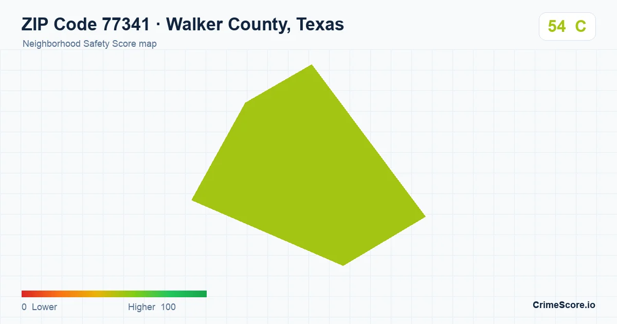 ZIP Code 77341 in Walker County, Texas neighborhood Safety Score map