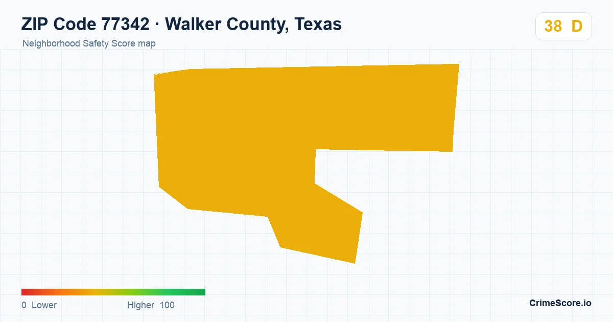 ZIP Code 77342 in Walker County, Texas neighborhood Safety Score map