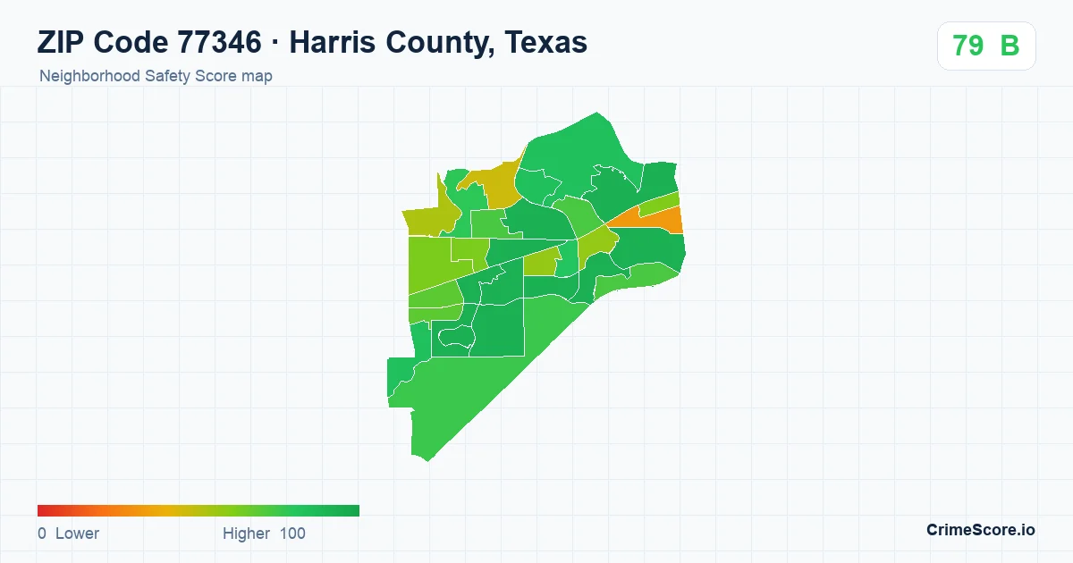 ZIP Code 77346 in Harris County, Texas neighborhood Safety Score map