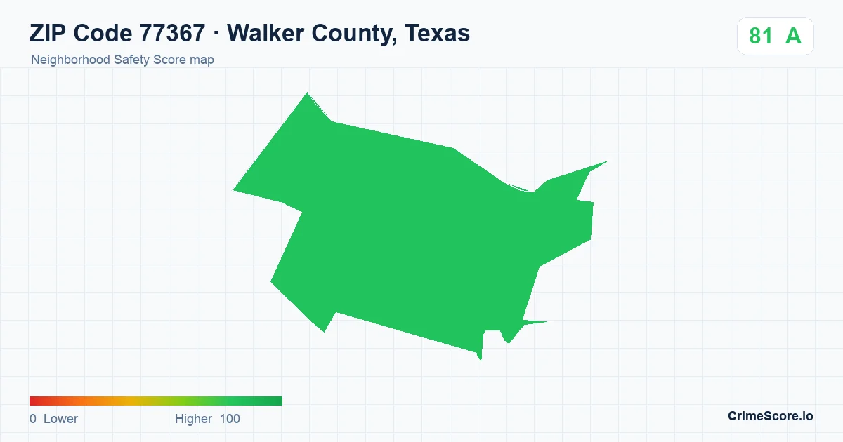 ZIP Code 77367 in Walker County, Texas neighborhood Safety Score map