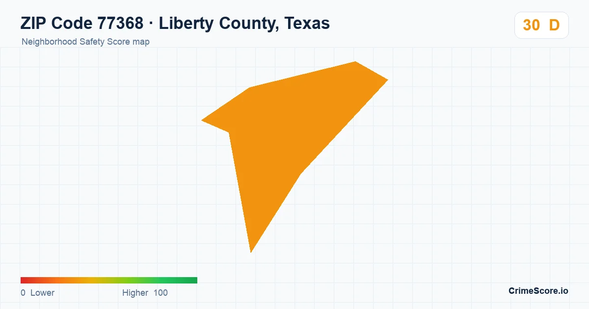 ZIP Code 77368 in Liberty County, Texas neighborhood Safety Score map