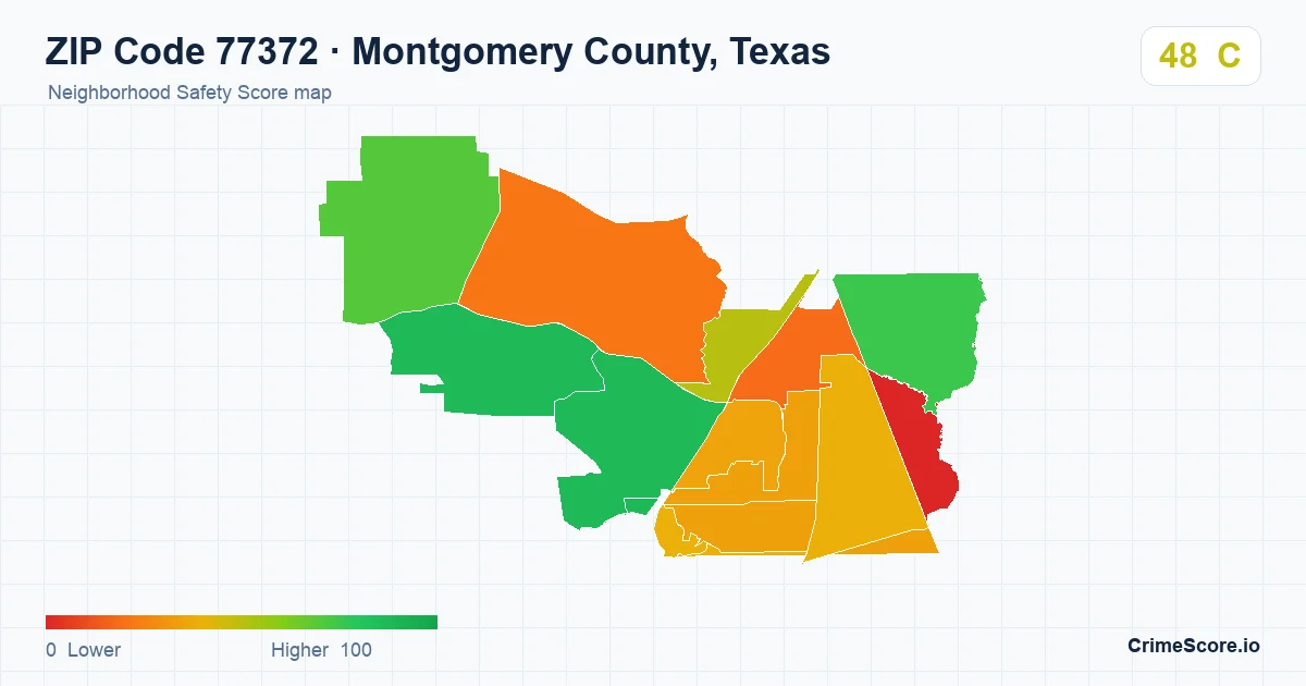 ZIP Code 77372 in Montgomery County, Texas neighborhood Safety Score map