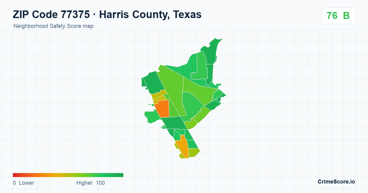 ZIP Code 77375 in Harris County, Texas neighborhood Safety Score map