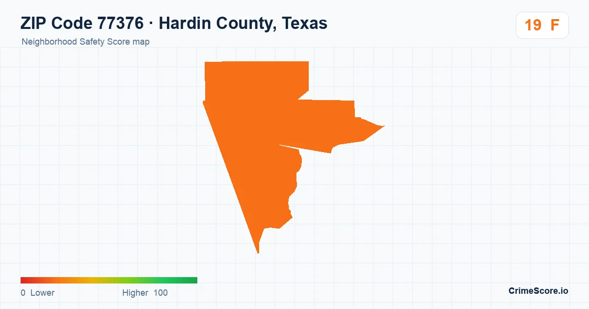 ZIP Code 77376 in Hardin County, Texas neighborhood Safety Score map