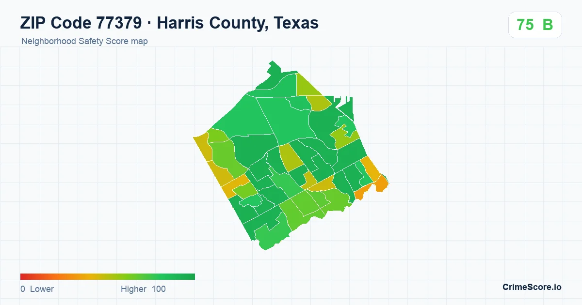 ZIP Code 77379 in Harris County, Texas neighborhood Safety Score map