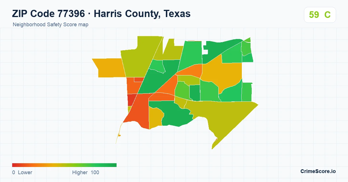 ZIP Code 77396 in Harris County, Texas neighborhood Safety Score map