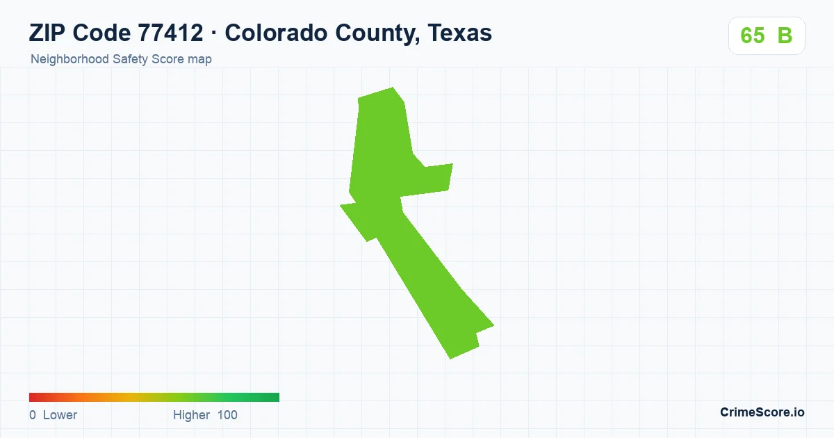 ZIP Code 77412 in Colorado County, Texas neighborhood Safety Score map