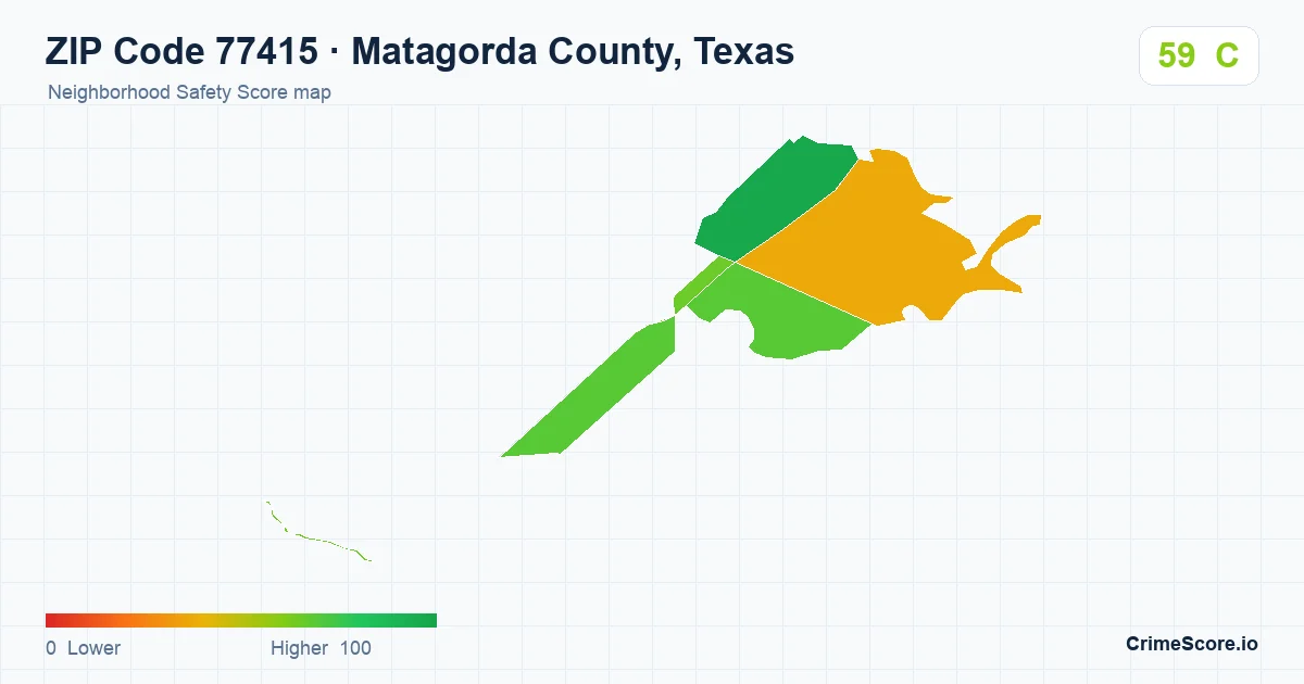 ZIP Code 77415 in Matagorda County, Texas neighborhood Safety Score map