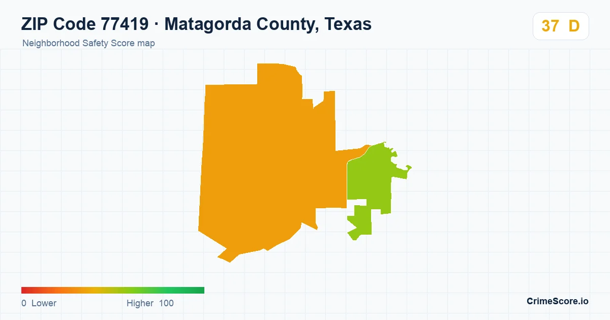 ZIP Code 77419 in Matagorda County, Texas neighborhood Safety Score map