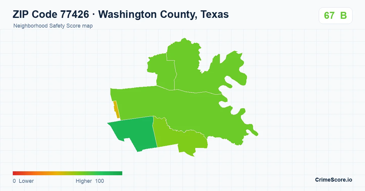 ZIP Code 77426 in Washington County, Texas neighborhood Safety Score map