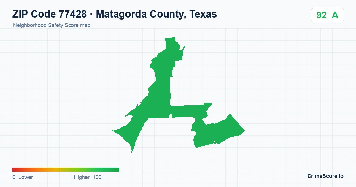ZIP Code 77428 in Matagorda County, Texas neighborhood Safety Score map