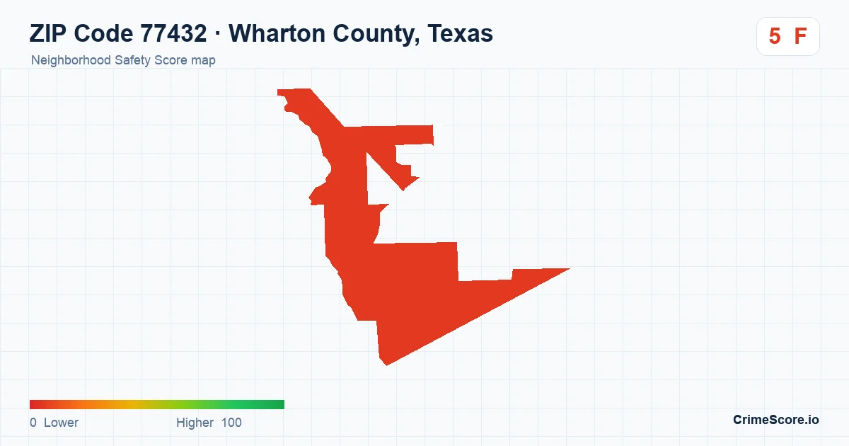 ZIP Code 77432 in Wharton County, Texas neighborhood Safety Score map