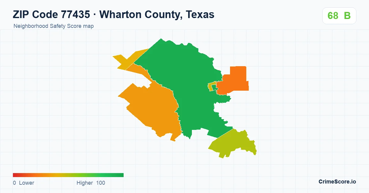 ZIP Code 77435 in Wharton County, Texas neighborhood Safety Score map