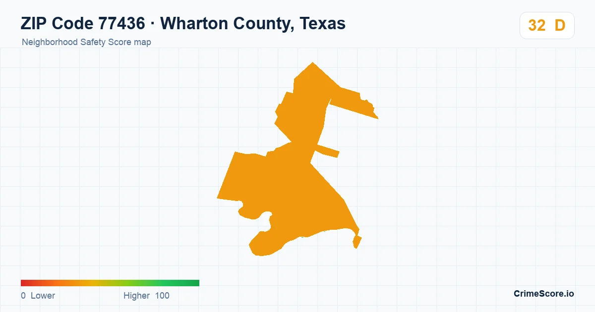 ZIP Code 77436 in Wharton County, Texas neighborhood Safety Score map