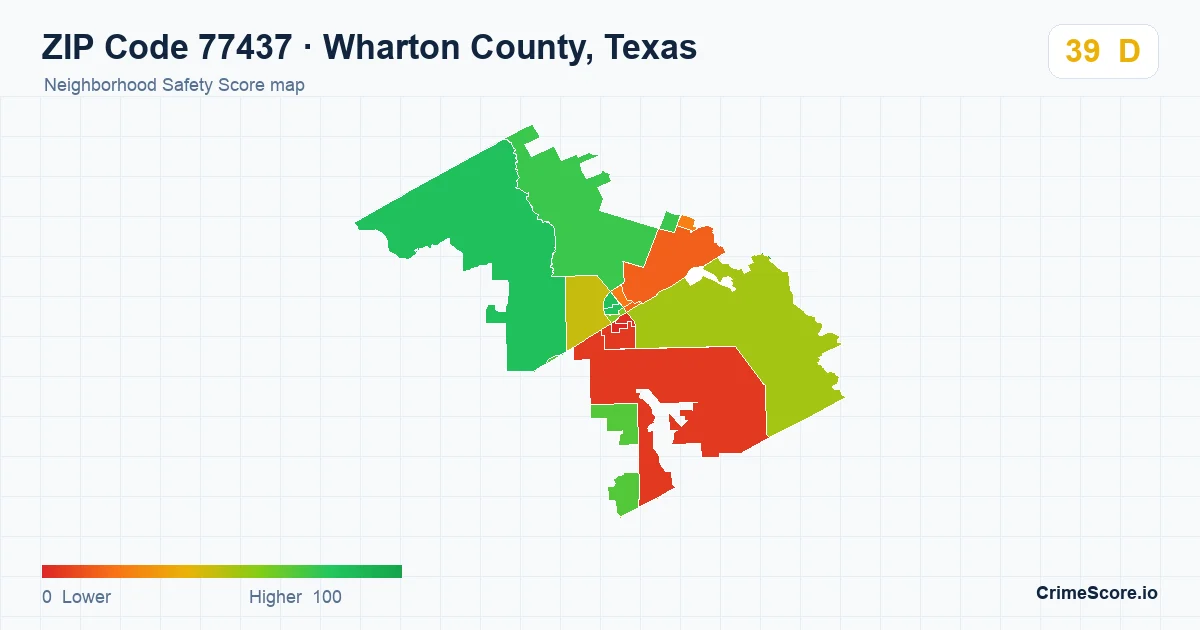 ZIP Code 77437 in Wharton County, Texas neighborhood Safety Score map