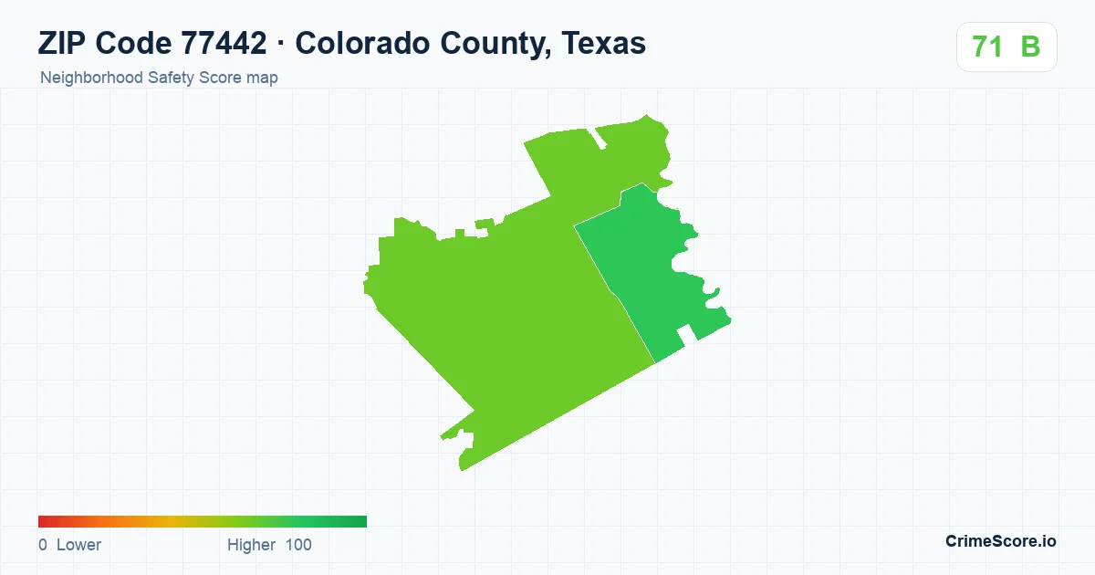 ZIP Code 77442 in Colorado County, Texas neighborhood Safety Score map