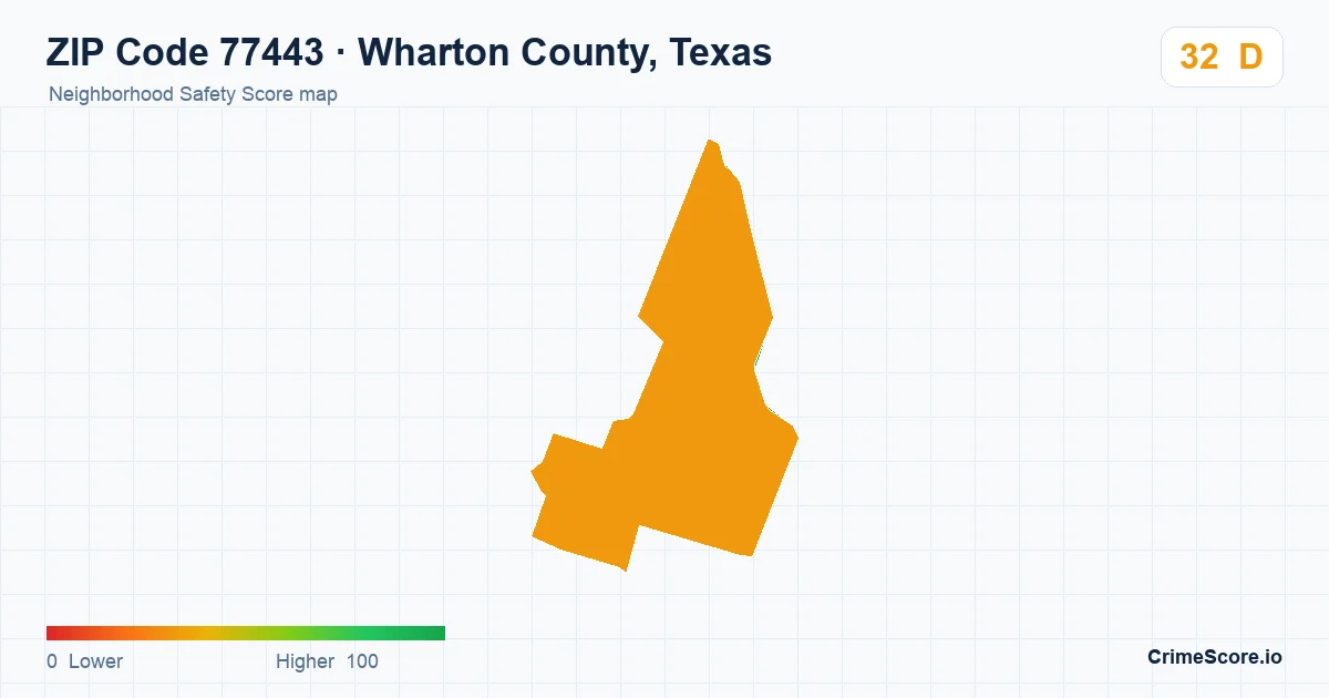 ZIP Code 77443 in Wharton County, Texas neighborhood Safety Score map