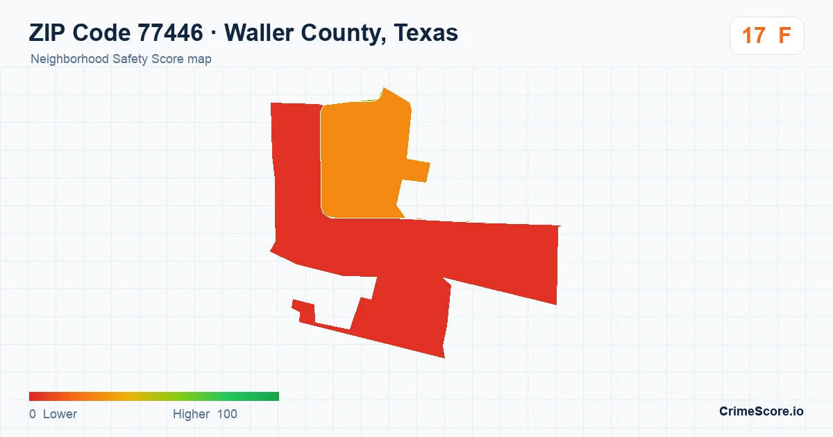 ZIP Code 77446 in Waller County, Texas neighborhood Safety Score map