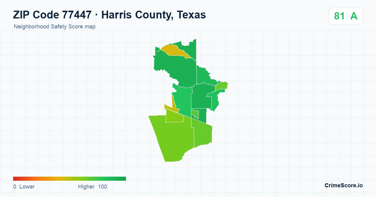 ZIP Code 77447 in Harris County, Texas neighborhood Safety Score map