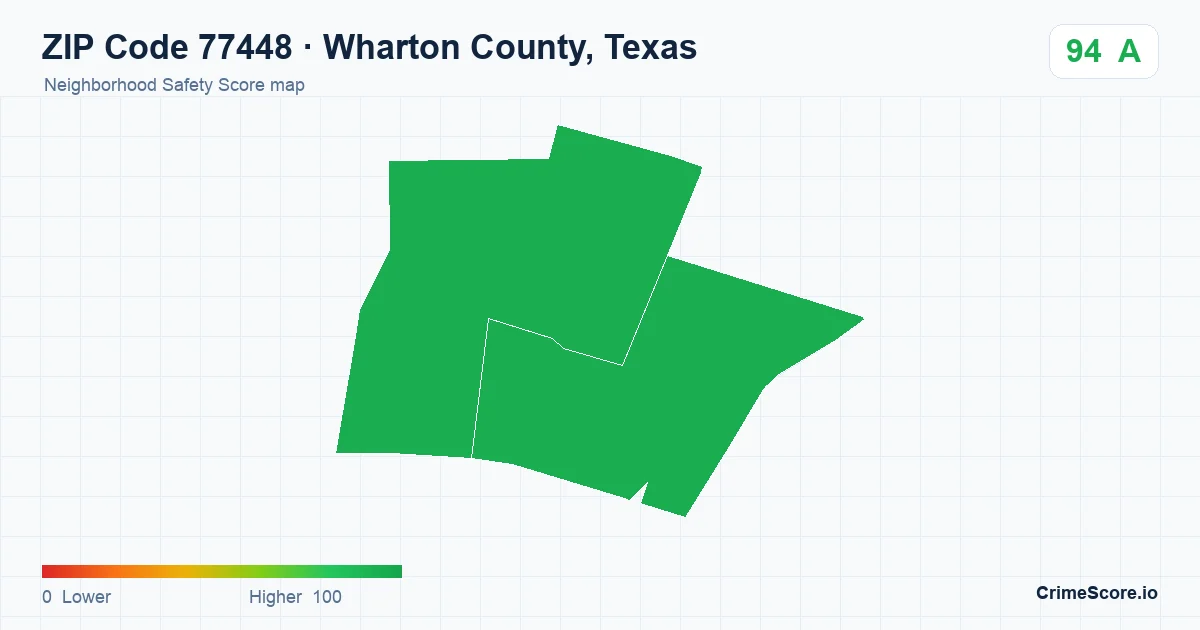 ZIP Code 77448 in Wharton County, Texas neighborhood Safety Score map