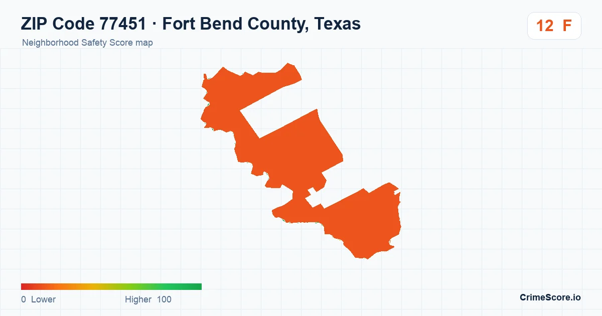 ZIP Code 77451 in Fort Bend County, Texas neighborhood Safety Score map