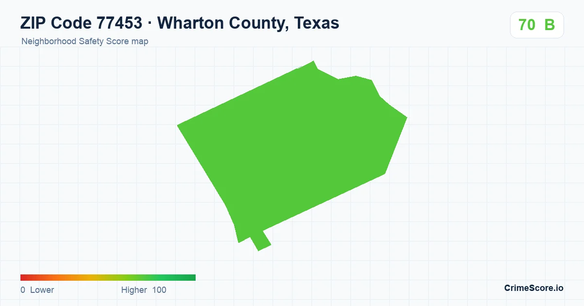 ZIP Code 77453 in Wharton County, Texas neighborhood Safety Score map
