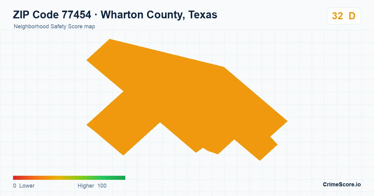 ZIP Code 77454 in Wharton County, Texas neighborhood Safety Score map
