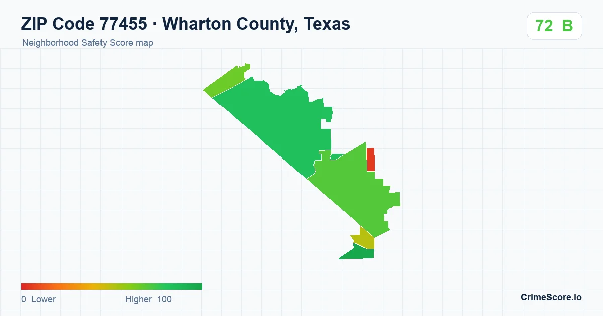 ZIP Code 77455 in Wharton County, Texas neighborhood Safety Score map