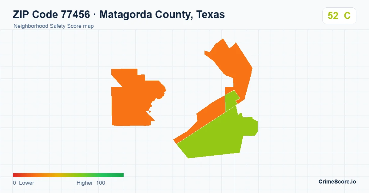 ZIP Code 77456 in Matagorda County, Texas neighborhood Safety Score map