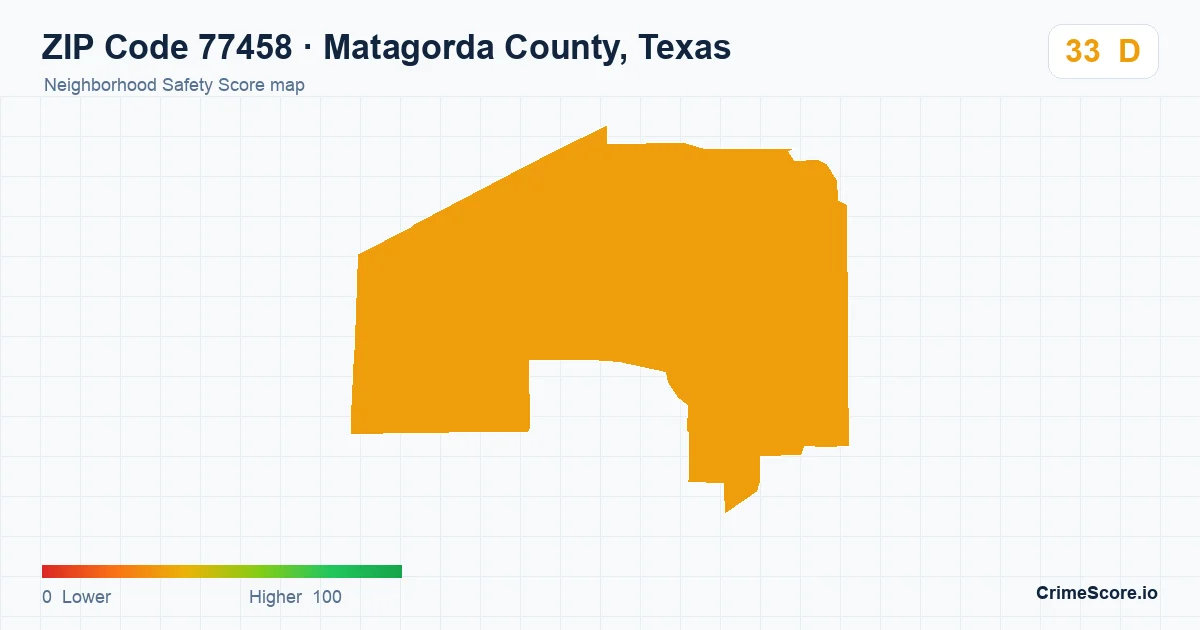 ZIP Code 77458 in Matagorda County, Texas neighborhood Safety Score map