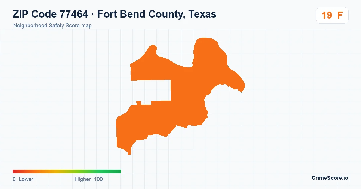 ZIP Code 77464 in Fort Bend County, Texas neighborhood Safety Score map